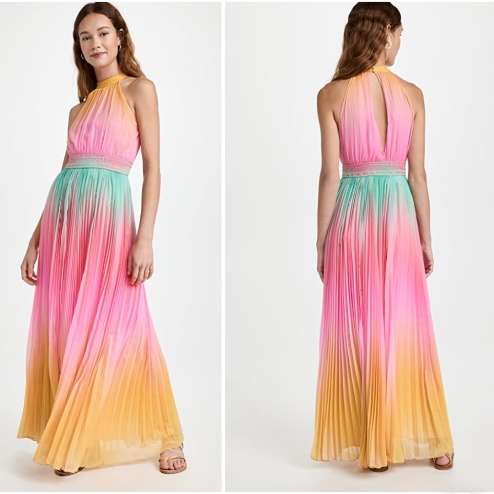 NWT ROCOCO SAND Zale Chiffon Long Dress in Multicolor XS